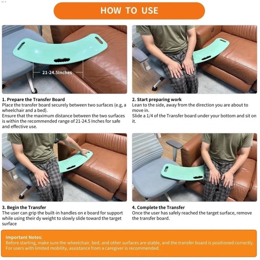 Patient Slide Transfer Board Mobility Assist Device, 440 Lbs Capacity Wheelchair